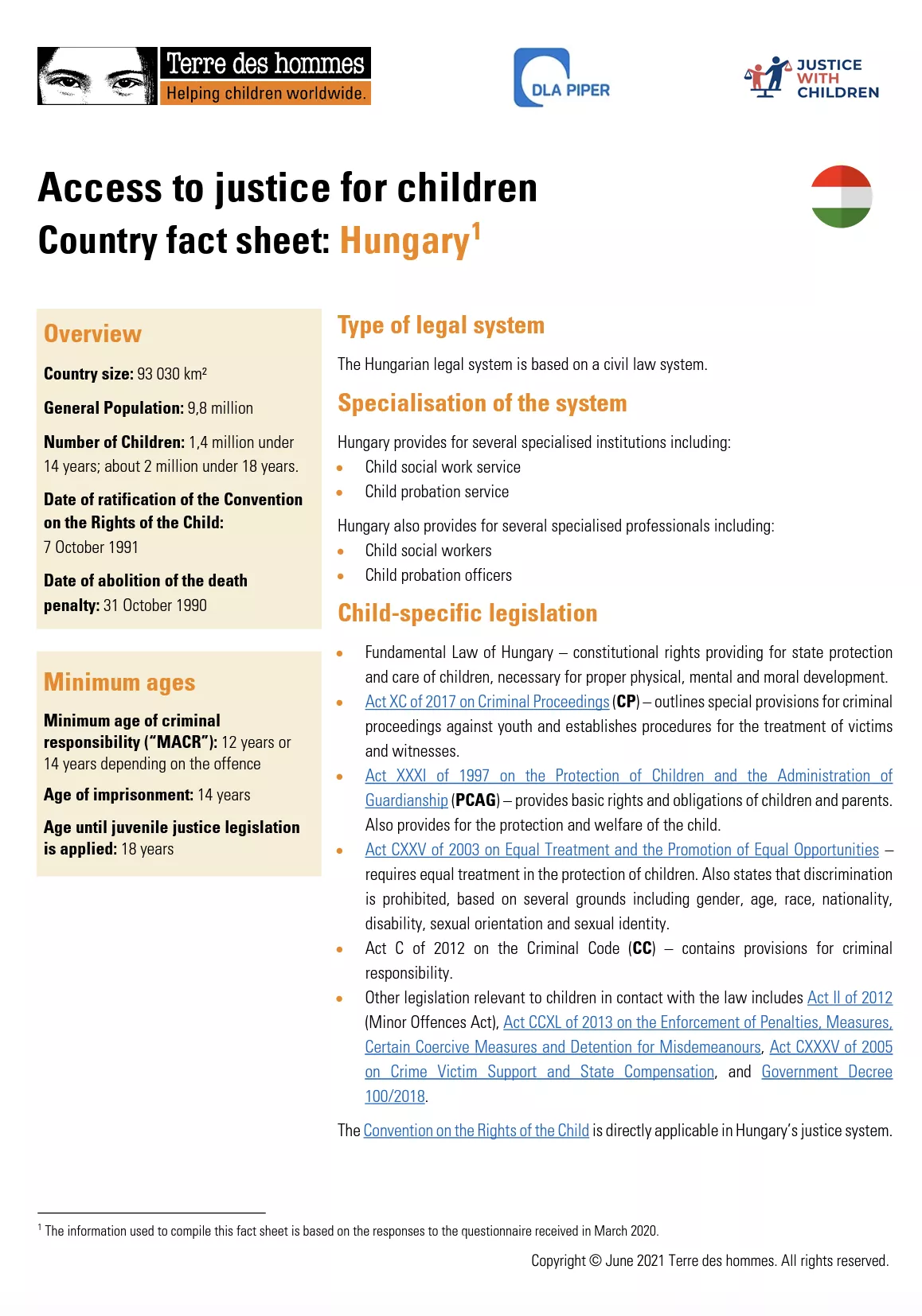 Access to Justice for Children Country Factsheet: Hungary